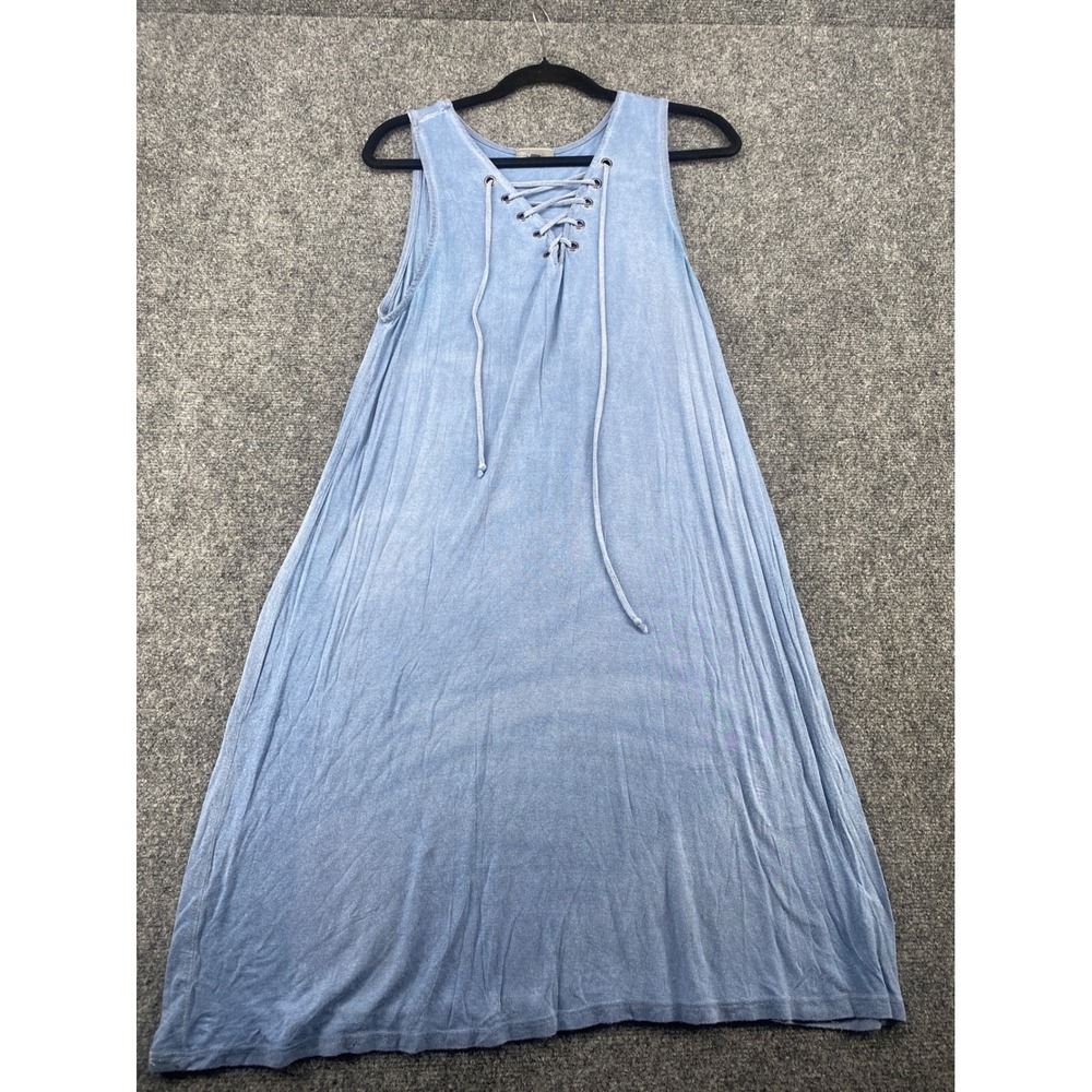 TBH to be honest Lace Up Front Sleeveless Midi Dress Womens Large Blue Casual L